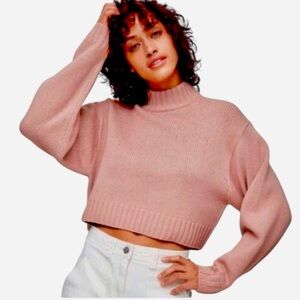 Aritzia Wilfred XS ‘Harper’ Merino Wool Cropped Mock Neck Thick Sweater Mauve